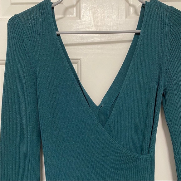 Leith V-Neck Reversible Cardigan Teal Sweater - Picture 6 of 9